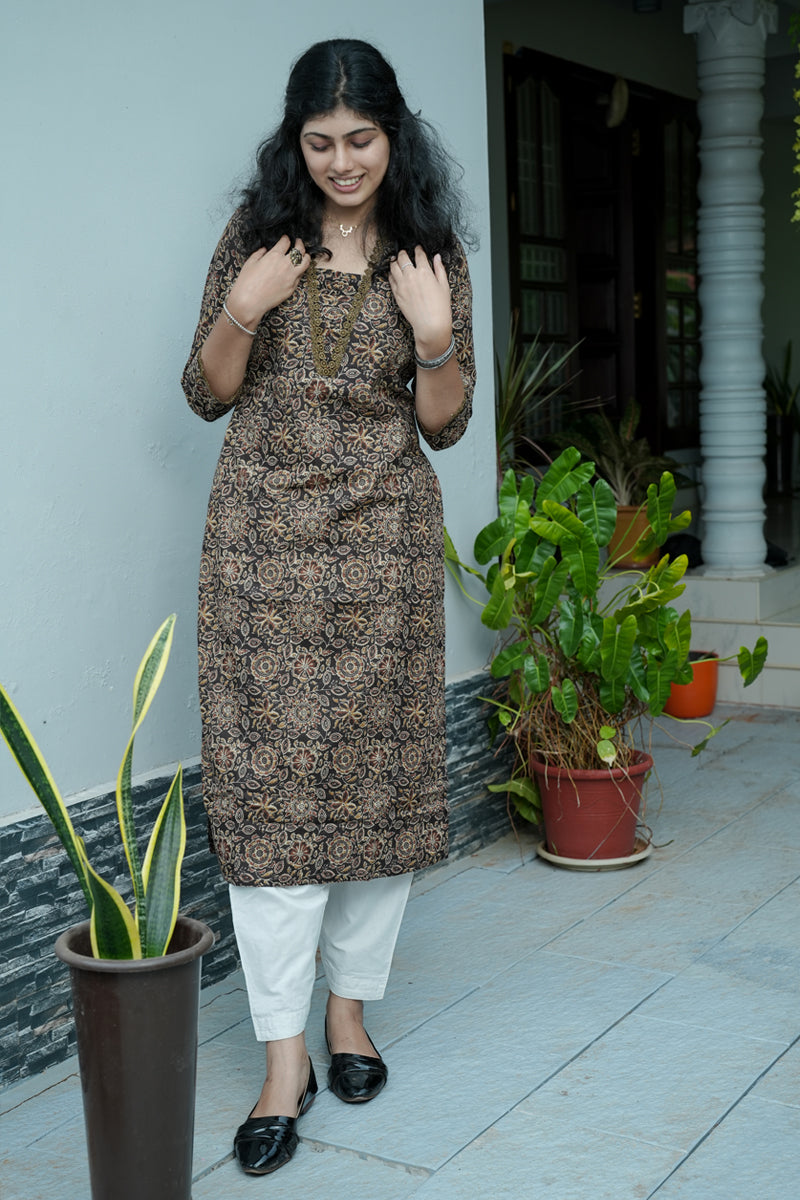 Marigold Printed Coffee Brown Kurta