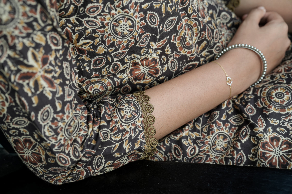 Marigold Printed Coffee Brown Kurta