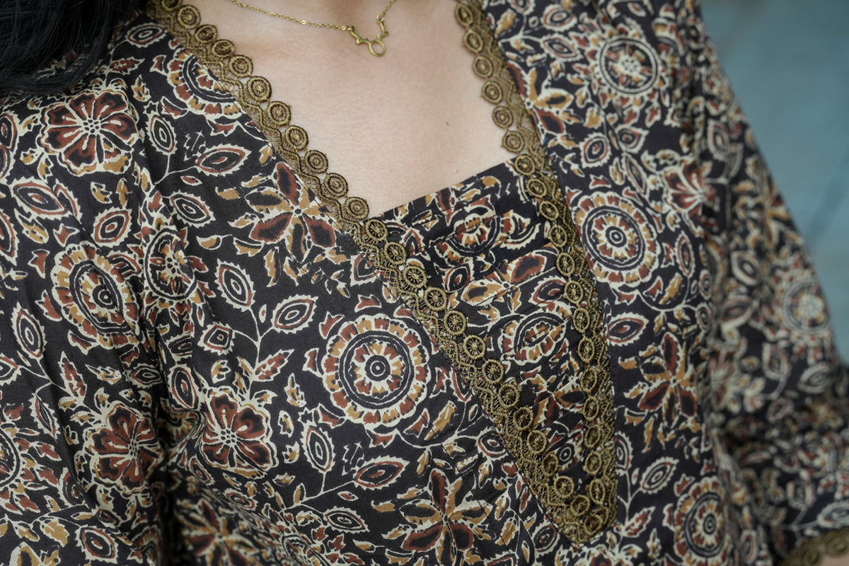 Marigold Printed Coffee Brown Kurta