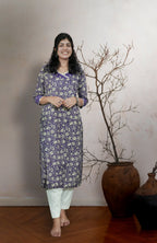 Suryakanthi Violet &White Printed Kurta