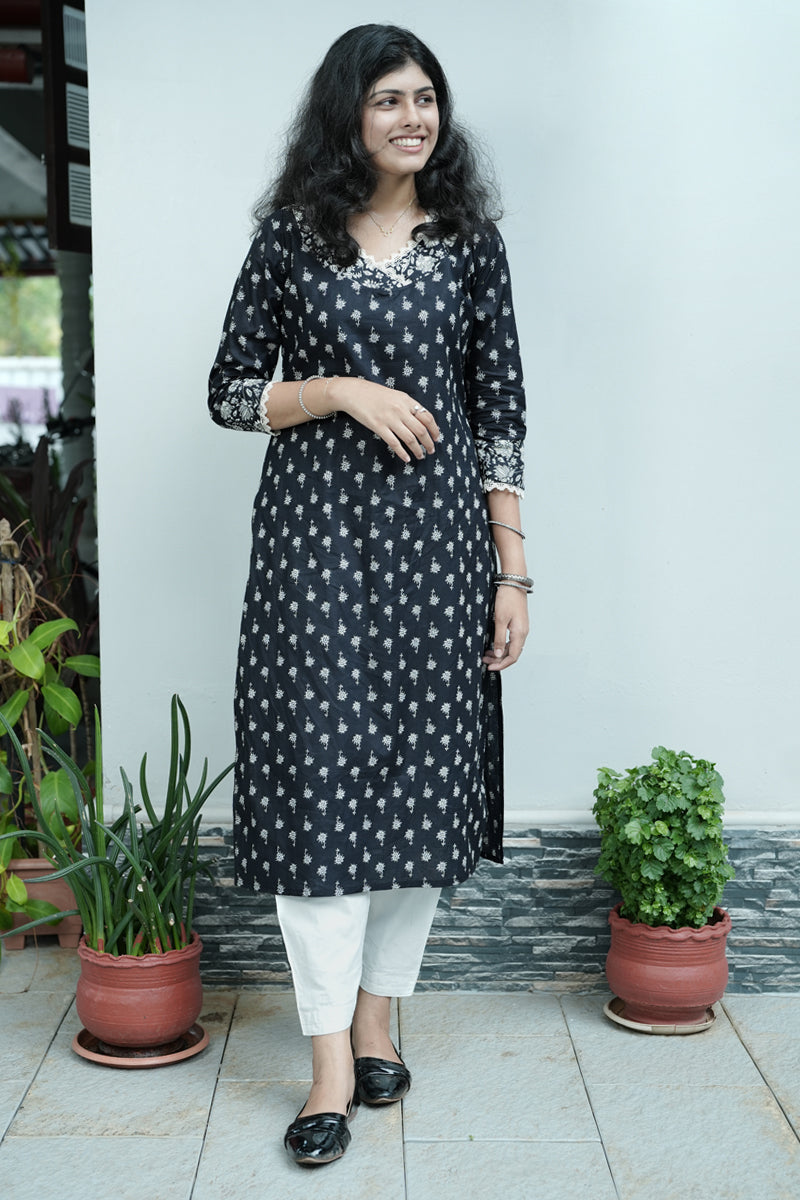 Suryakanthi Black Printed  Kurta.