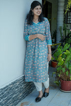 Suryakanthi Light Blue &White Printed Kurta