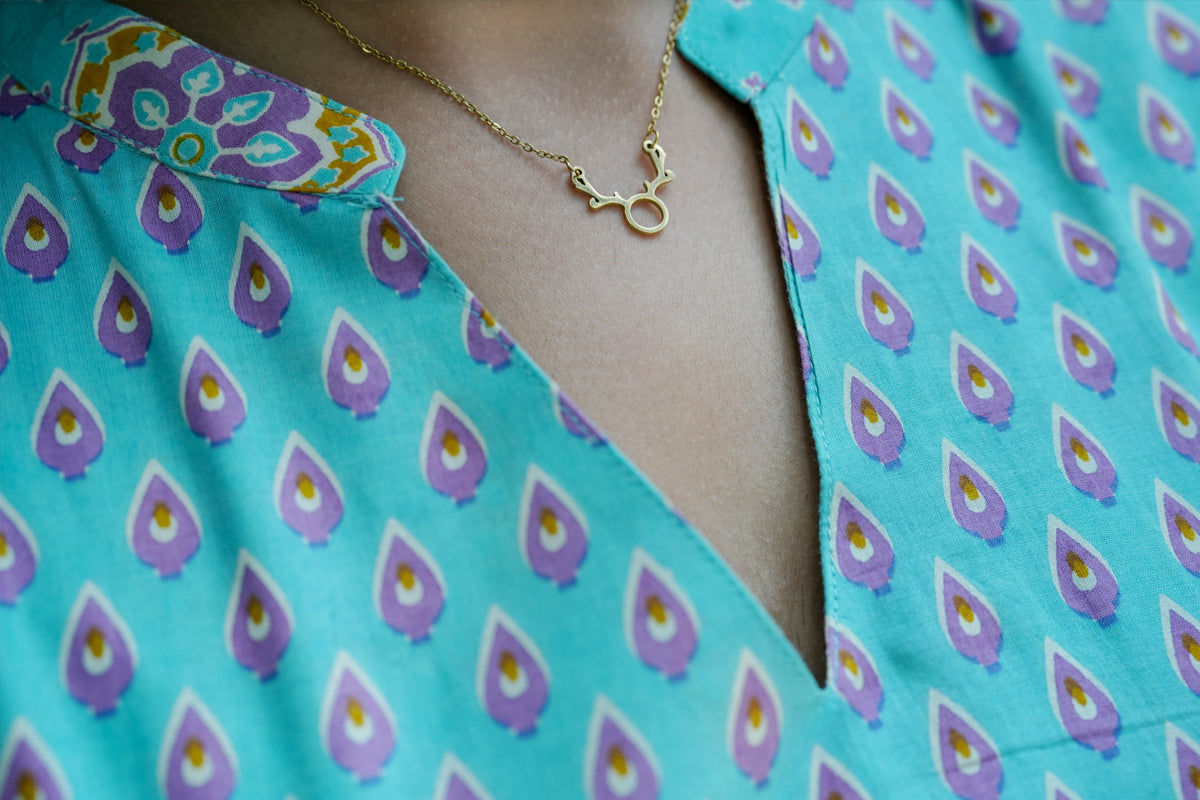 Gulshan Printed Cyan Kurta