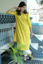 Droplet Printed  Yellow kurta