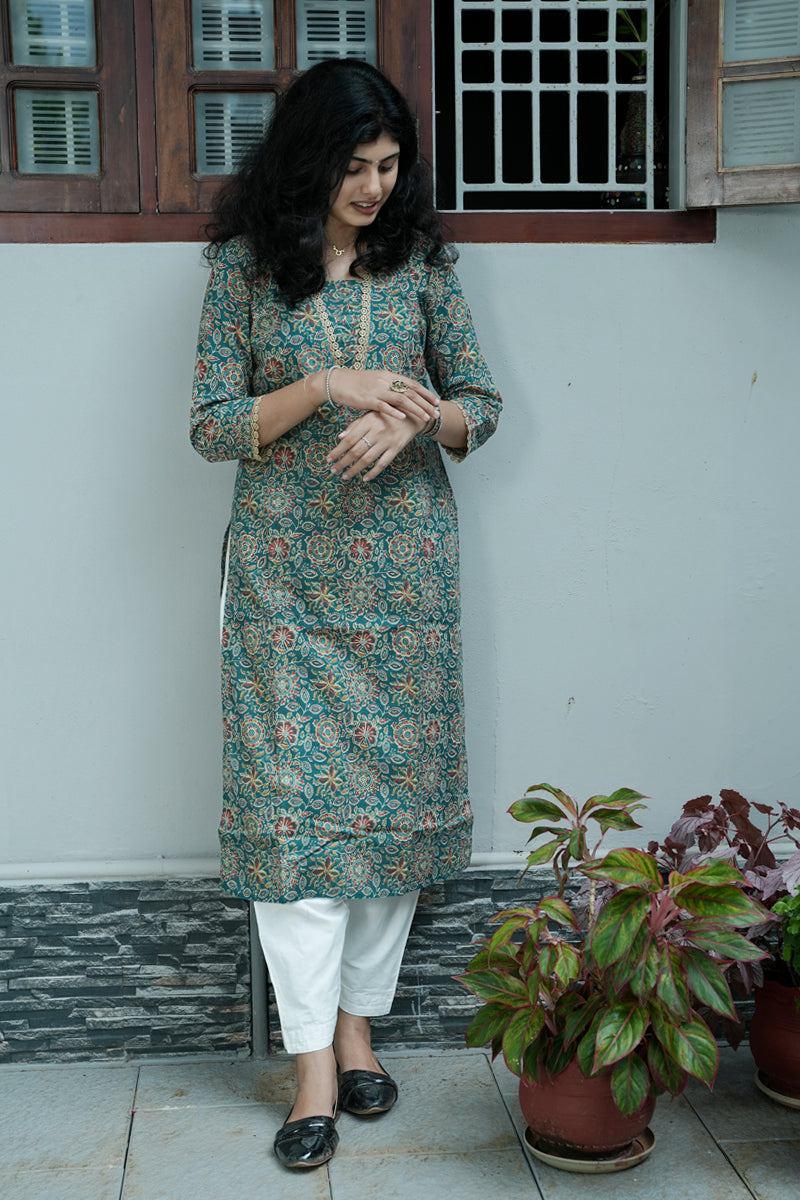 Marigold Printed Green Kurta