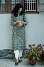 Marigold Printed Green Kurta