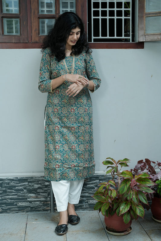 Marigold Printed Green Kurta