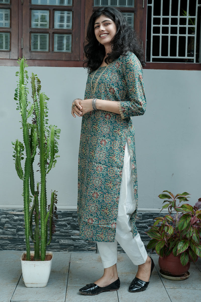 Marigold Printed Green Kurta