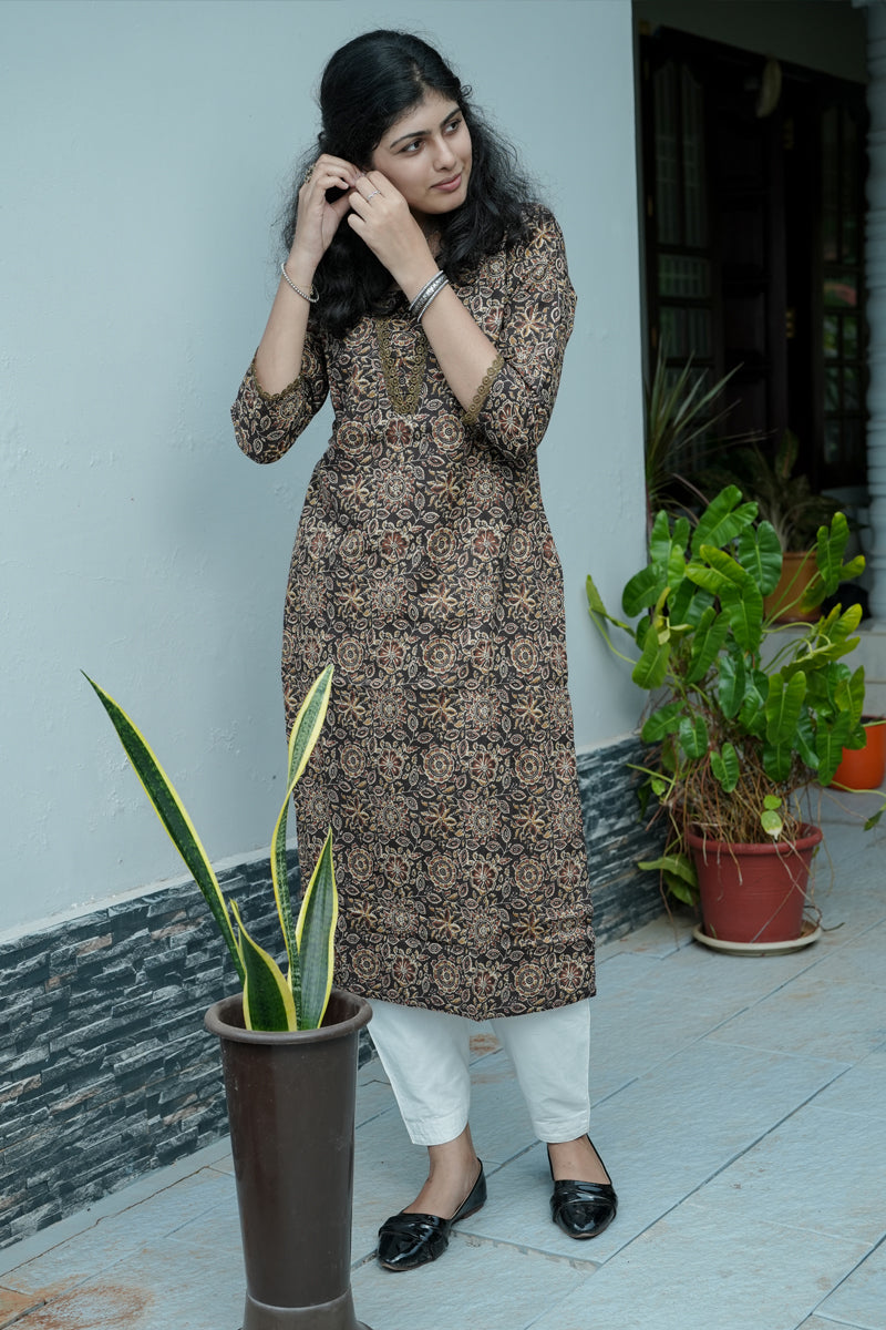 Marigold Printed Coffee Brown Kurta