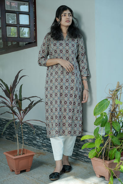 Kantha Printed Straight Kurta