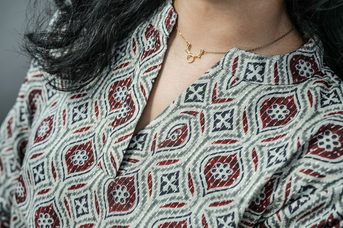 Kantha Printed Straight Kurta