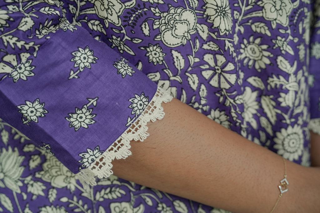Suryakanthi Violet &White Printed Kurta