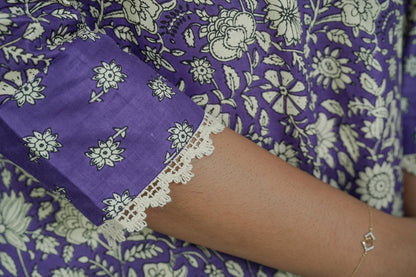 Suryakanthi Violet &White Printed Kurta