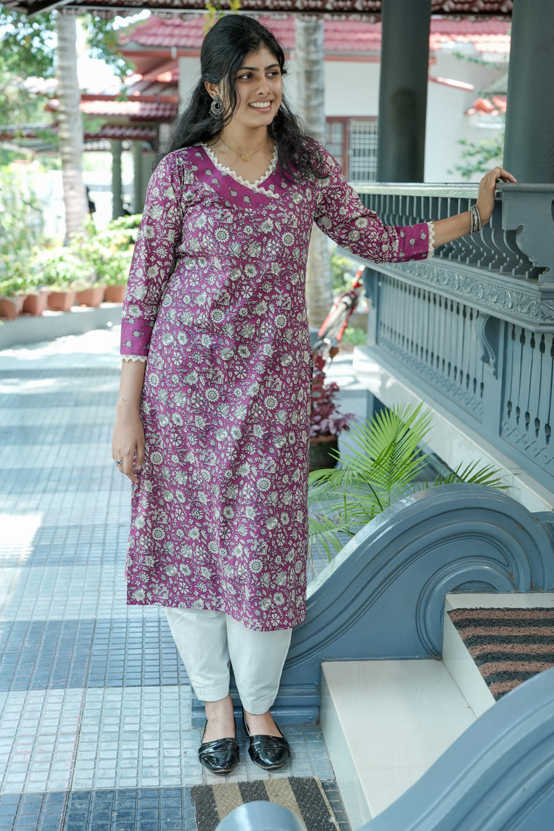 Suryakanthi Hot Pink Printed Kurta