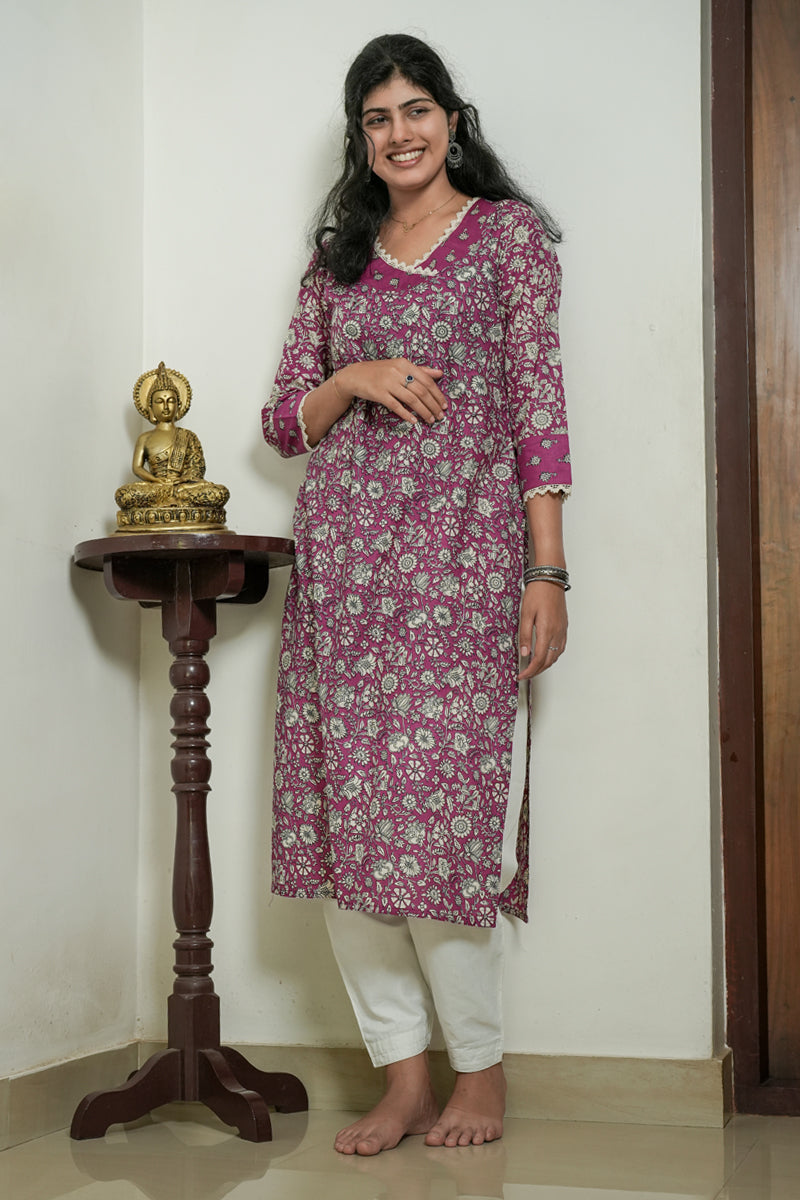 Suryakanthi Hot Pink Printed Kurta