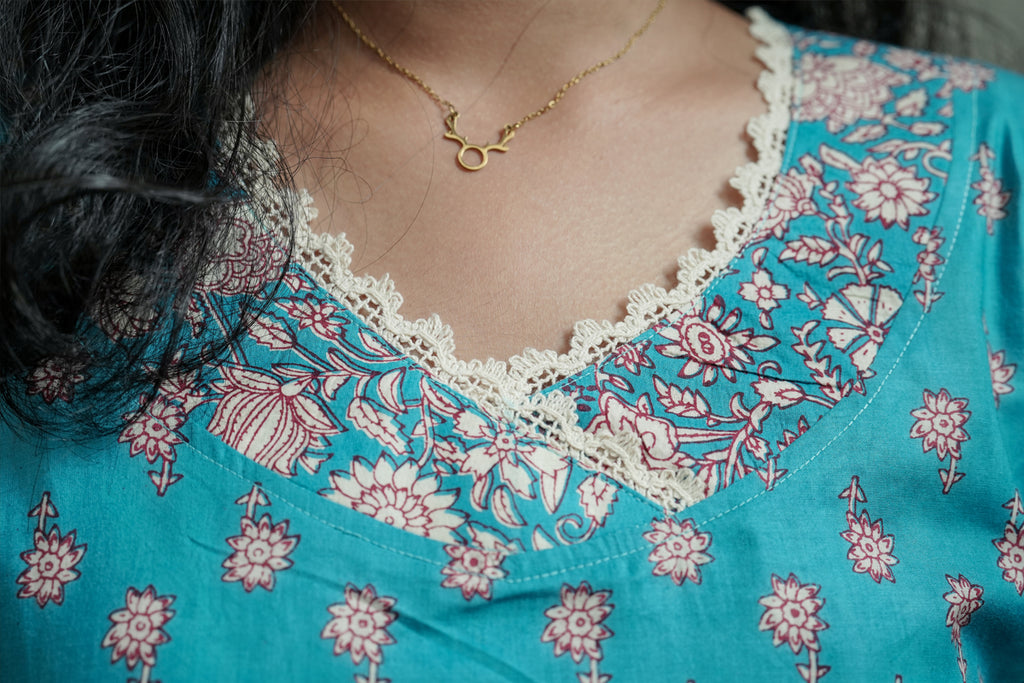 Suryakanthi Light Blue Printed Kurta