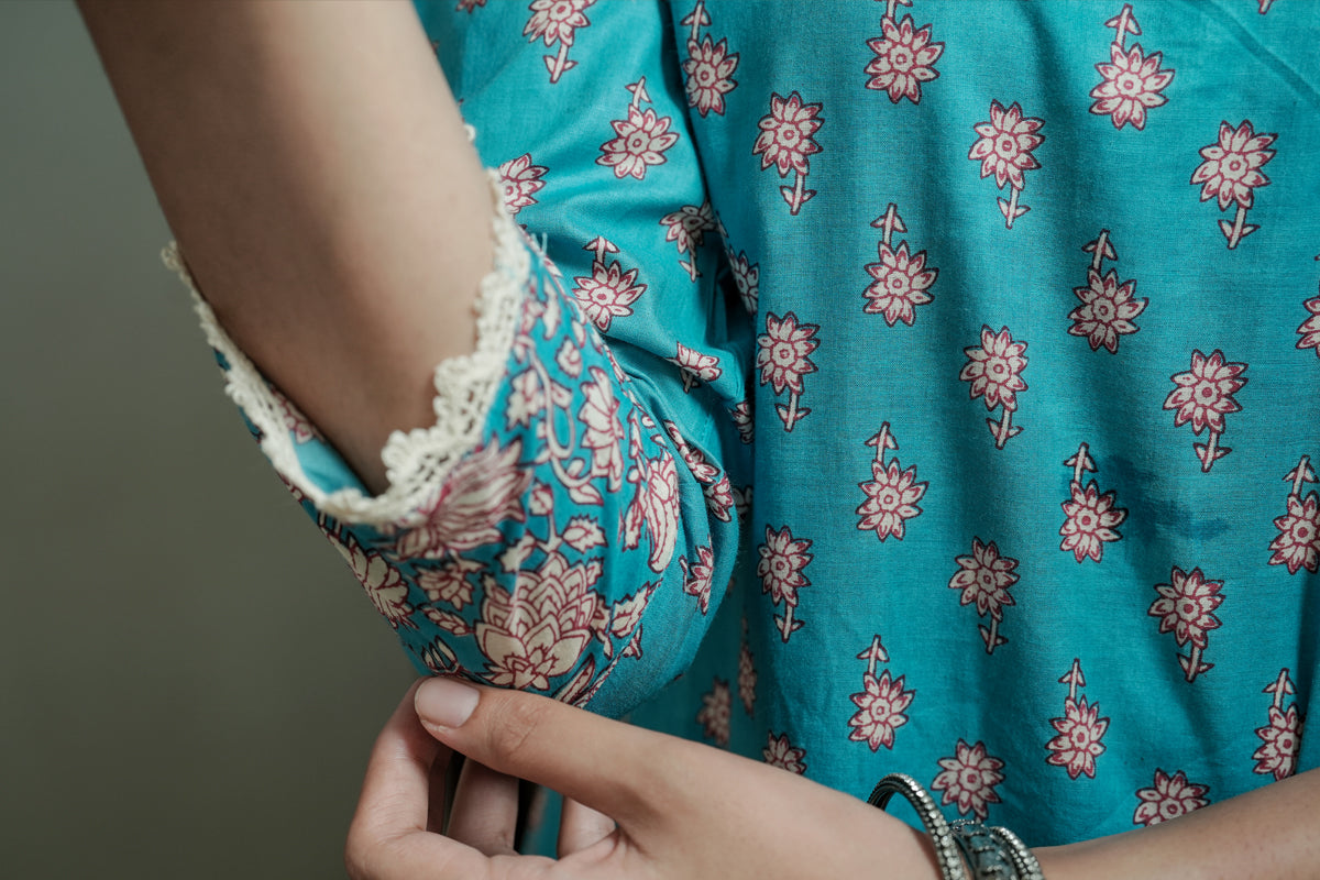 Suryakanthi Light Blue Printed Kurta