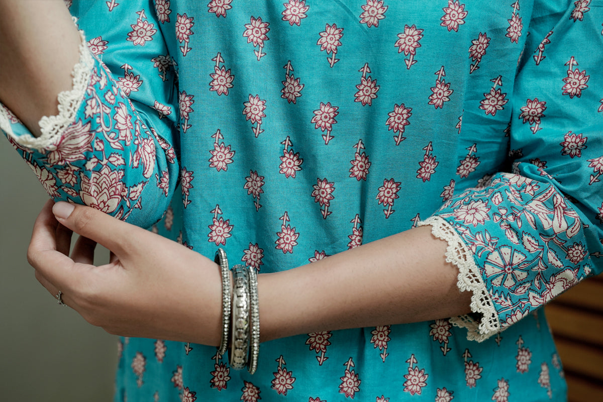 Suryakanthi Light Blue Printed Kurta