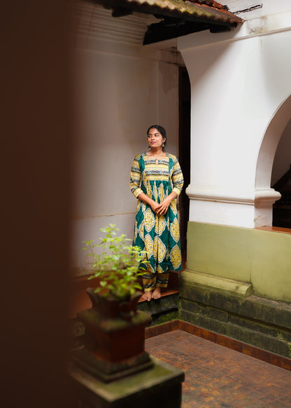 ANVIKA PRINTED A -LINE KURTA WITH BOTTOM