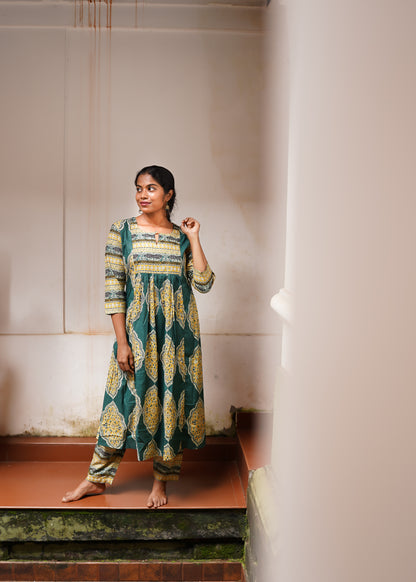ANVIKA PRINTED A -LINE KURTA WITH BOTTOM