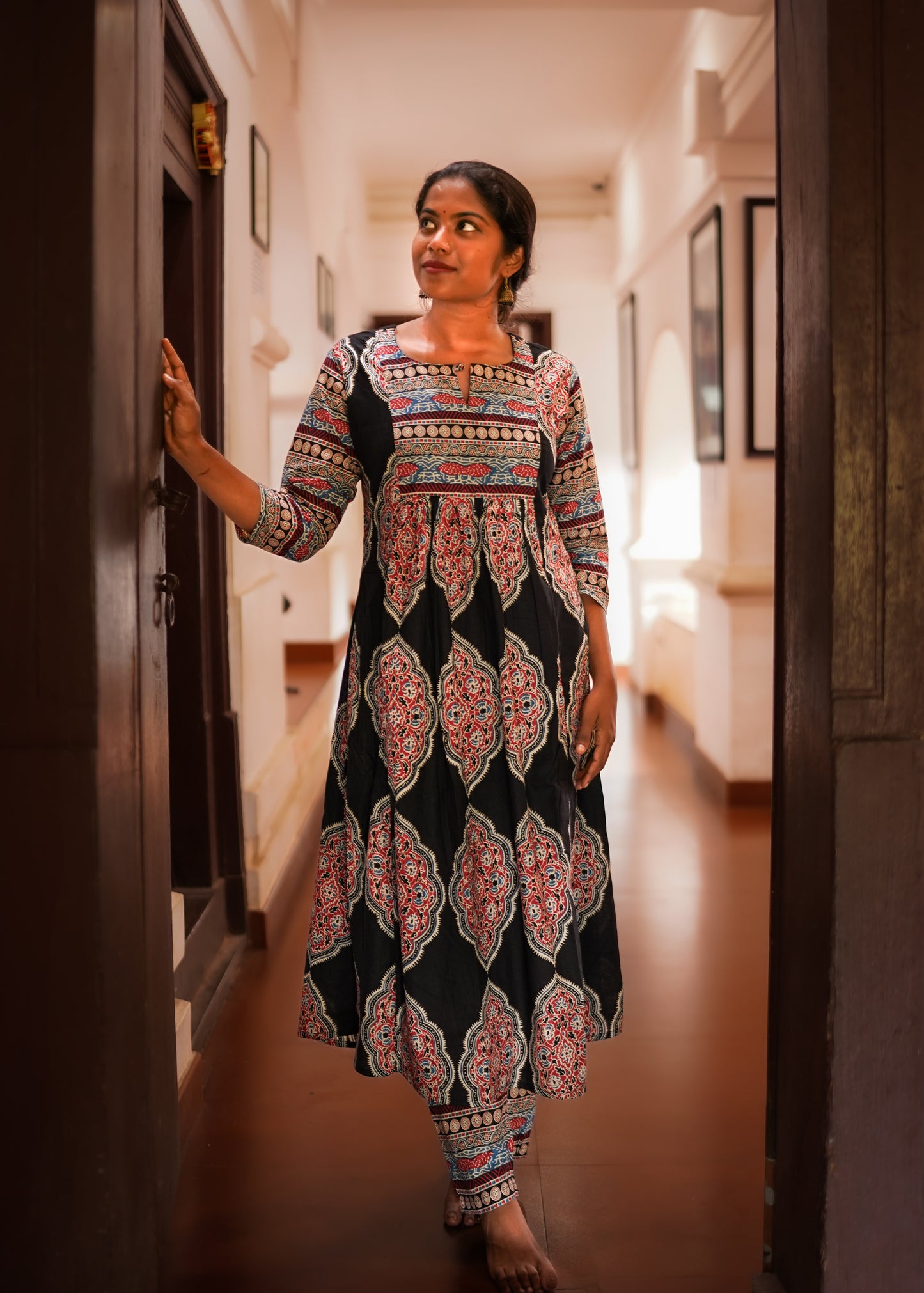 ANVIKA PRINTED A -LINE KURTA WITH BOTTOM