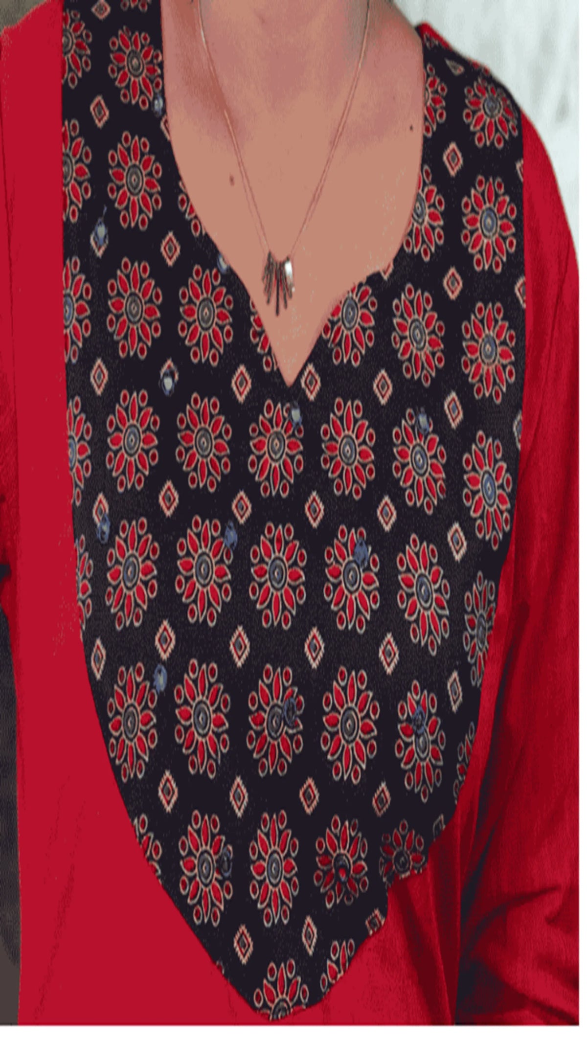 Canoline Orchid -  Pure Slub Cotton Kurta with Black Ajrakh Neck Design